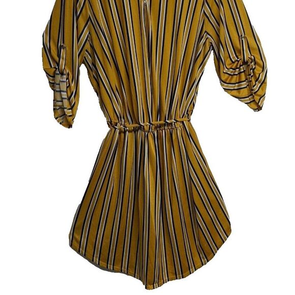 LoveJ Dress Women 2X Striped Elastic Waist Tunic Mini A-Line Zipper Trim Yellow - Picture 3 of 8